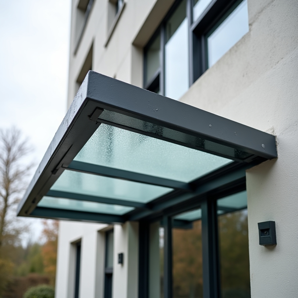 Козырёк над входом в жилой дом из металла и поликарбоната