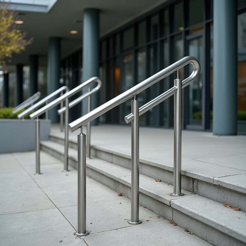 Уличные металлические перила вдоль пандуса