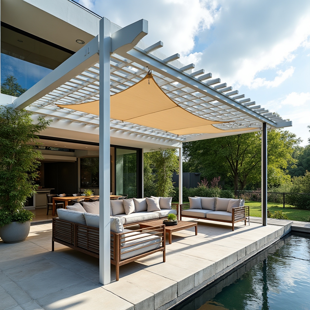 Металлическая пергола на террасе загородного дома