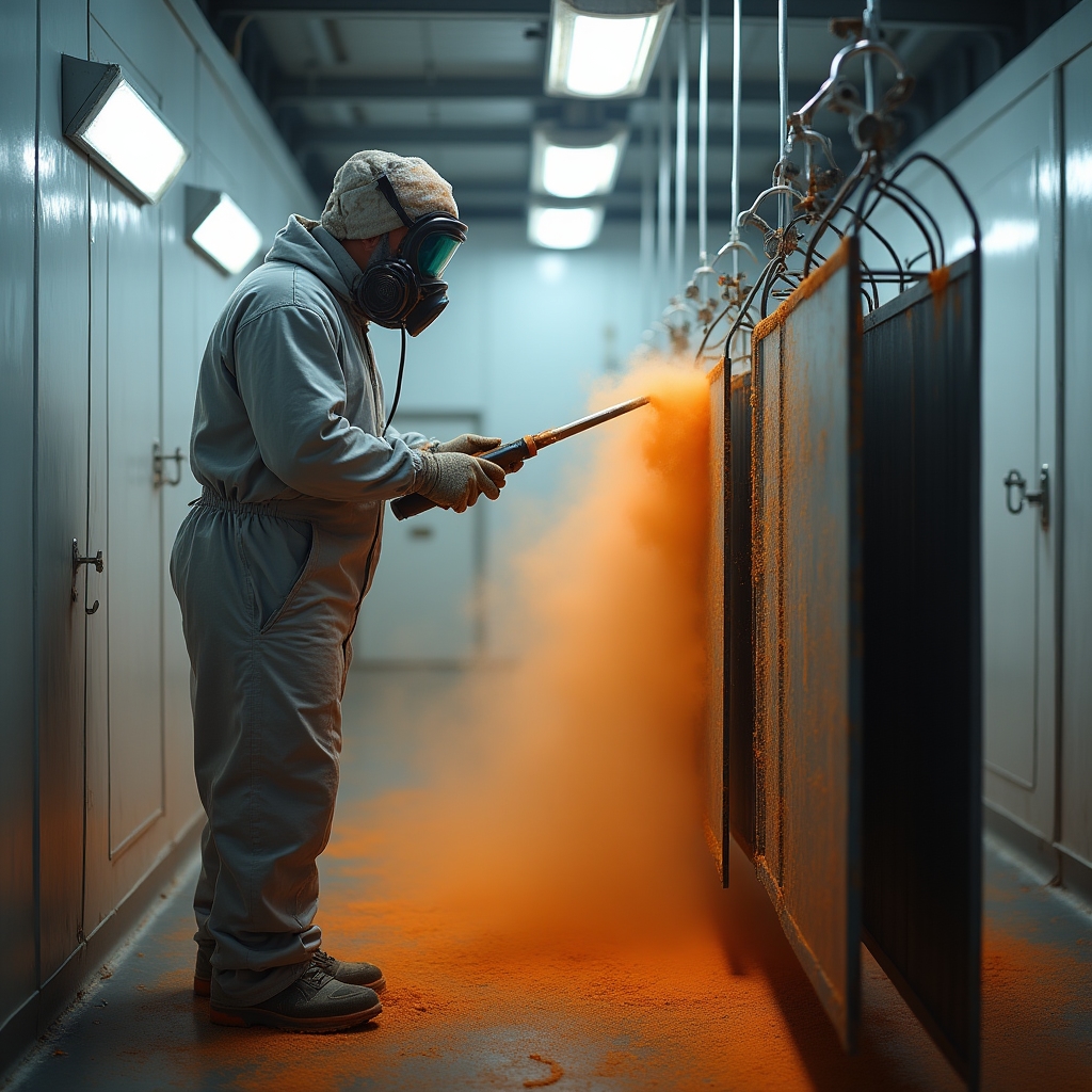 Процесс порошковой покраски металлических изделий на производстве